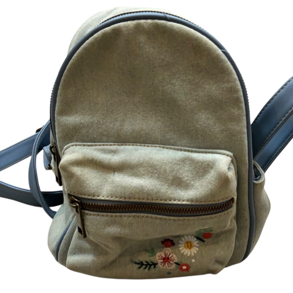 Like Dreams Brand Light wash‎ Denim and Faux Leather Small Backpack
